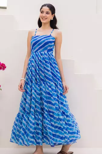 Blue color georgette beautiful gown for stylish college looks