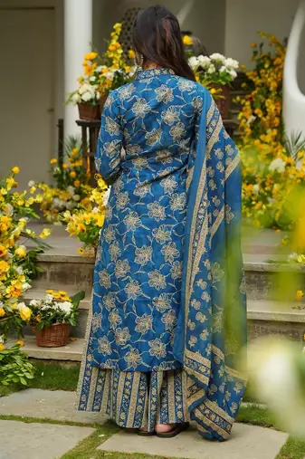 Firozi color beautiful printed muslin readymade palazzo dress