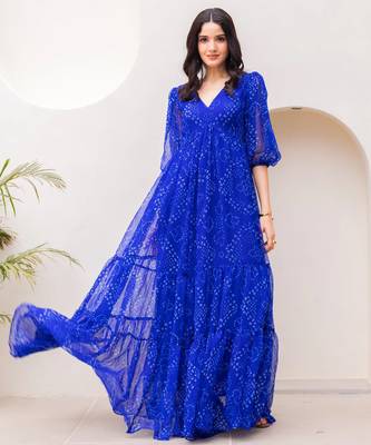 Blue color georgette beautiful gown for stylish college looks 1
