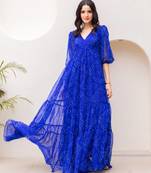 Blue color georgette fabric beautiful girlie gown for stylish college looks