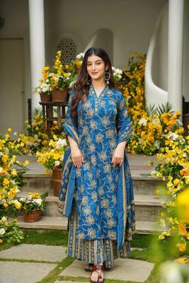 Firozi color beautiful printed muslin readymade palazzo dress 3