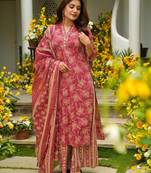 Red color beautiful printed muslin fabric readymade palazzo dress