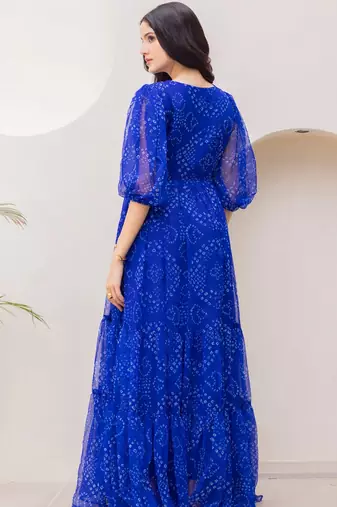 Blue color georgette beautiful gown for stylish college looks