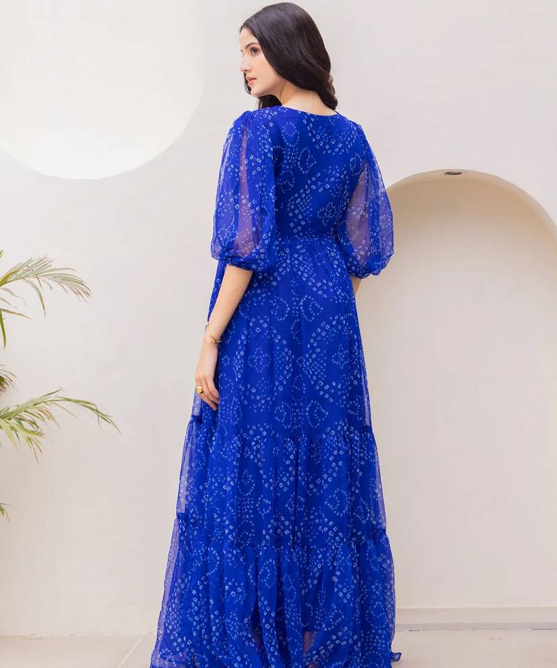 Blue color georgette fabric beautiful girlie gown for stylish college looks