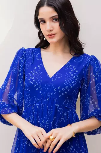 Blue color georgette beautiful gown for stylish college looks