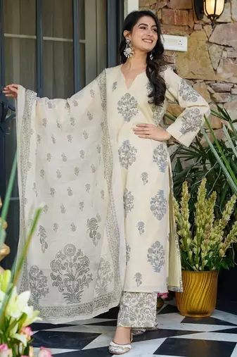 Grey color beautiful printed muslin fabric readymade palazzo dress