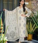 Grey color beautiful printed muslin fabric readymade palazzo dress