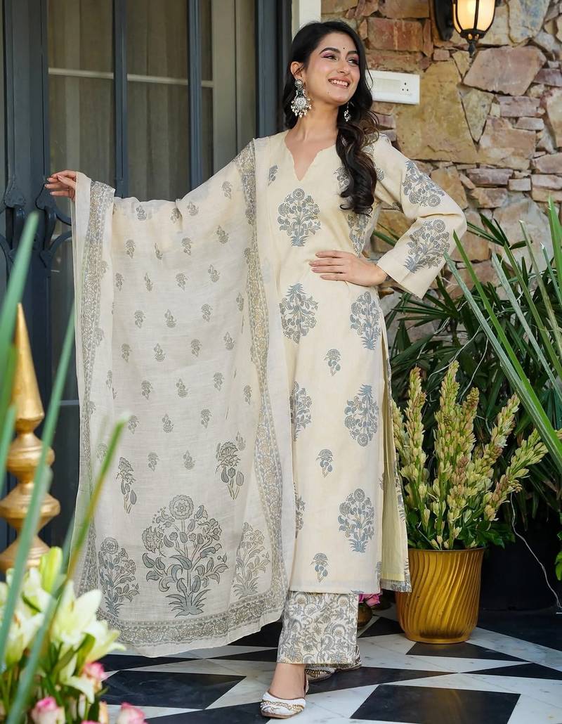 Grey color beautiful printed muslin fabric readymade palazzo dress