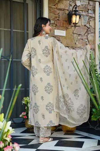 Grey color beautiful printed muslin readymade palazzo dress