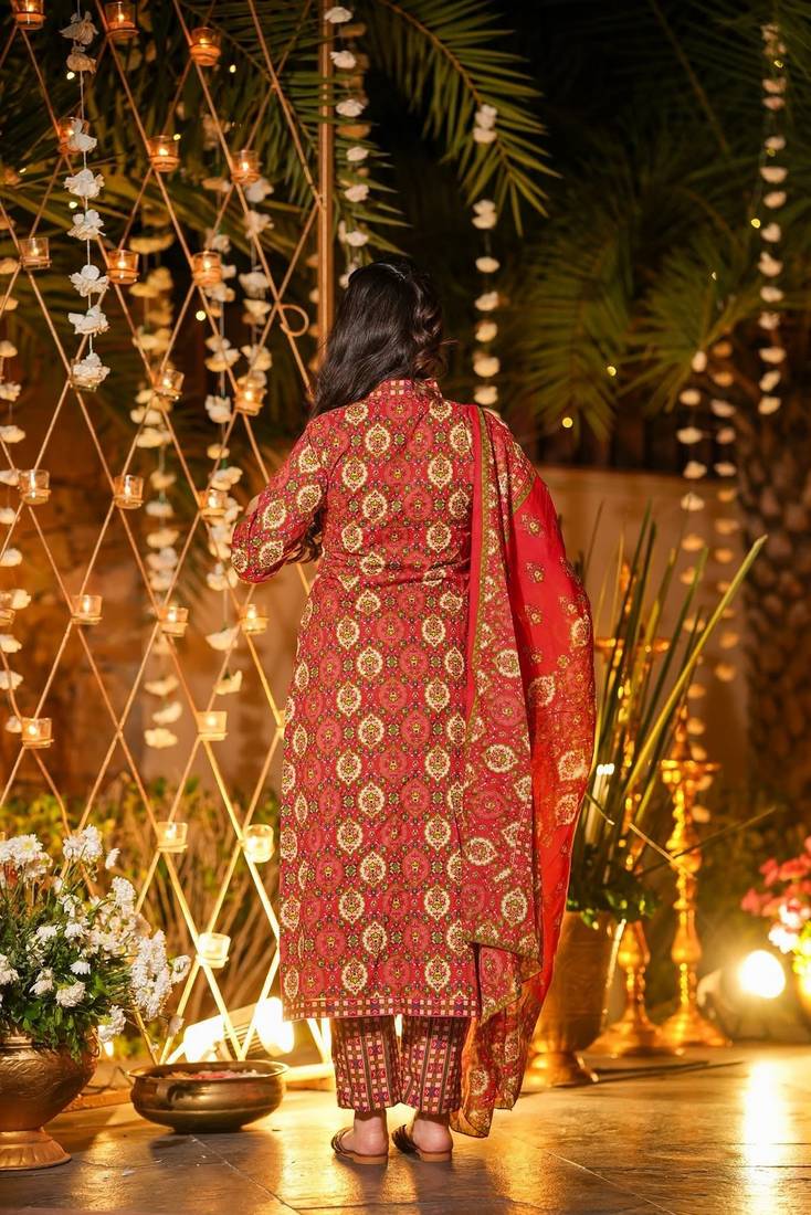 Maroon color beautiful printed muslin fabric readymade palazzo dress