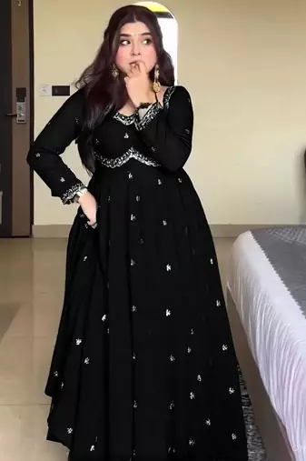 black faux blooming embroidery party wear suit set