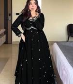 black faux blooming embroidery party wear suit set