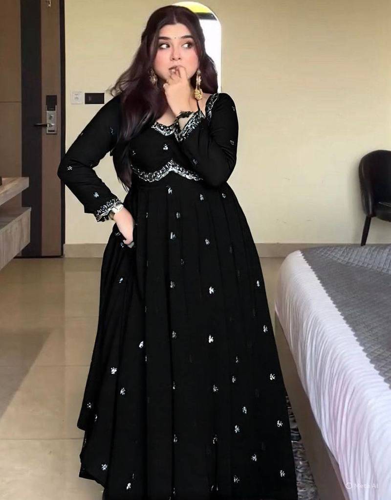 black faux blooming embroidery party wear suit set