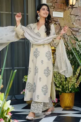 Grey color beautiful printed muslin readymade palazzo dress