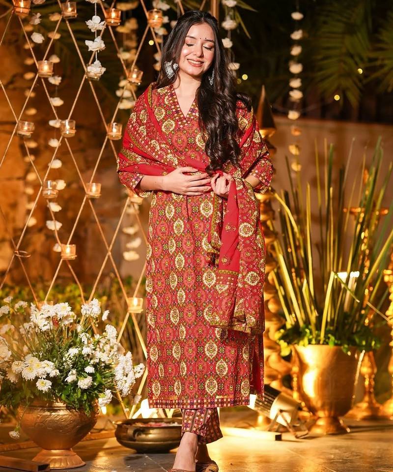 Maroon color beautiful printed muslin fabric readymade palazzo dress