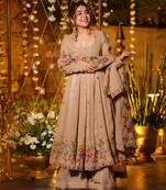 Beige color crunchy silk fabric heavy partywear palazzo dress