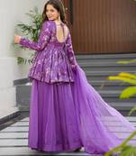 Purple color ethnic readymade sharara dress for partywear looks
