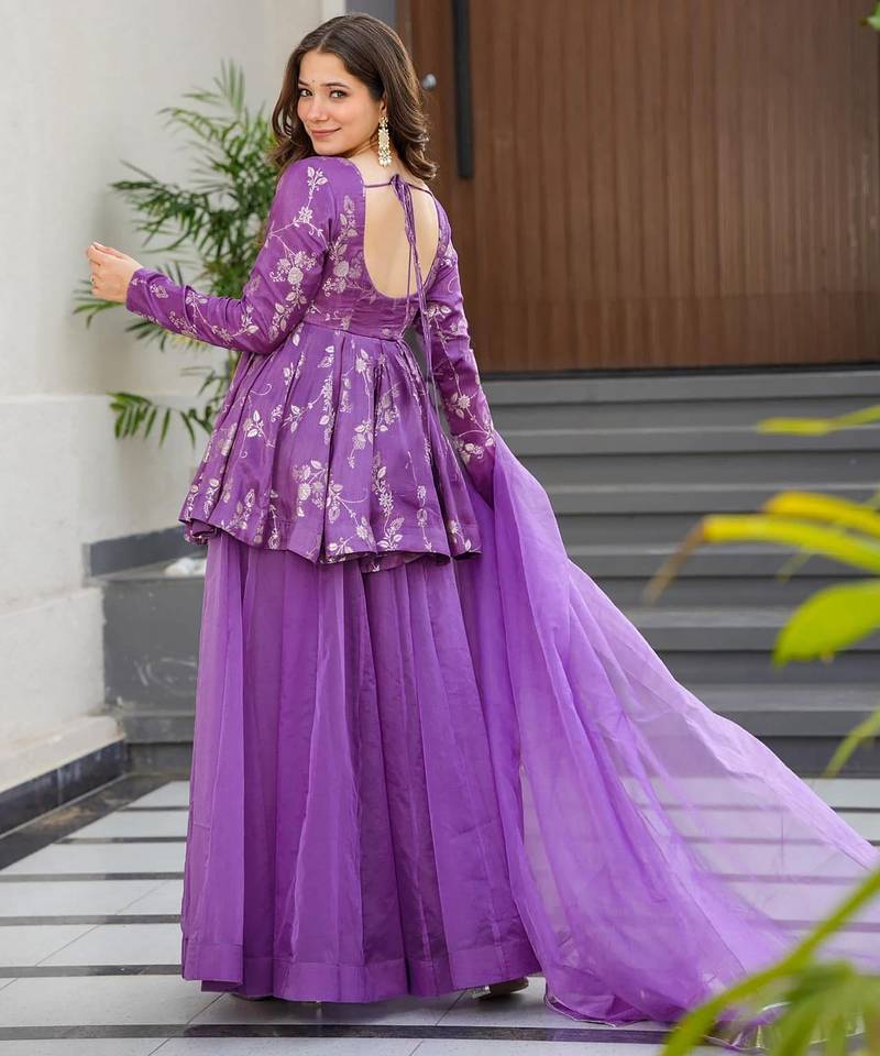 Purple color ethnic readymade sharara dress for partywear looks