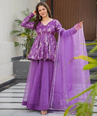 Purple color readymade sharara dress for partywear looks 2