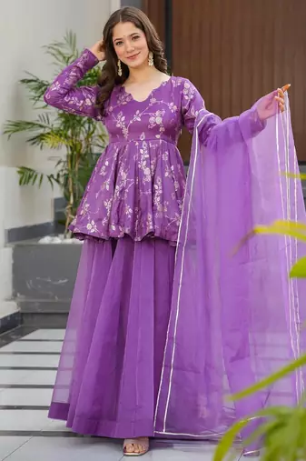 Purple color readymade sharara dress for partywear looks