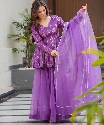 Purple color readymade sharara dress for partywear looks 3