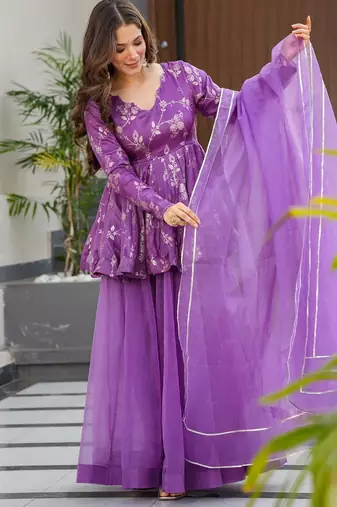 Purple color readymade sharara dress for partywear looks