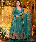 Rama color crunchy silk fabric heavy partywear palazzo dress