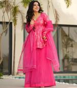Pink color ethnic readymade sharara dress for partywear looks
