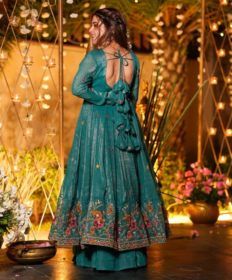 Rama color crunchy silk fabric heavy partywear palazzo dress