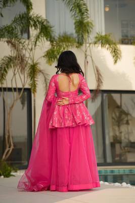 Pink color readymade sharara dress for partywear looks 2