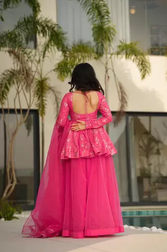 Pink color readymade sharara dress for partywear looks