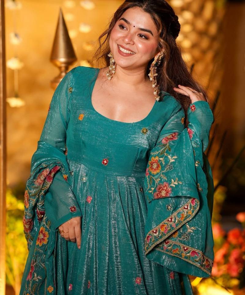 Rama color crunchy silk fabric heavy partywear palazzo dress