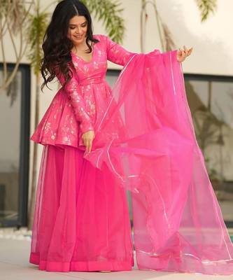 Pink color readymade sharara dress for partywear looks 3