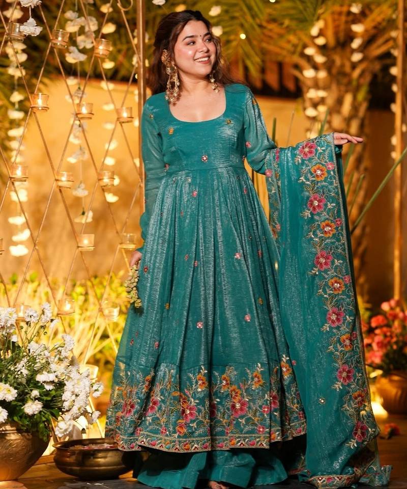 Rama color crunchy silk fabric heavy partywear palazzo dress