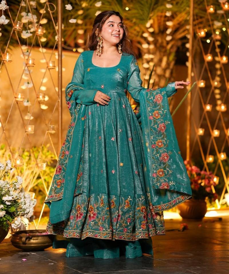 Rama color crunchy silk fabric heavy partywear palazzo dress