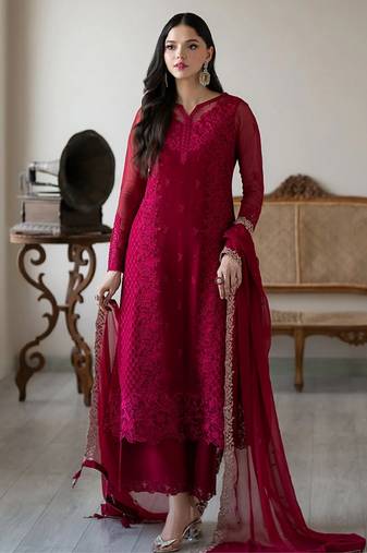 Pink color georgette fabric heavy partywear palazzo dress