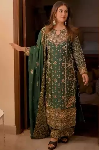 Green color georgette fabric heavy partywear palazzo dress