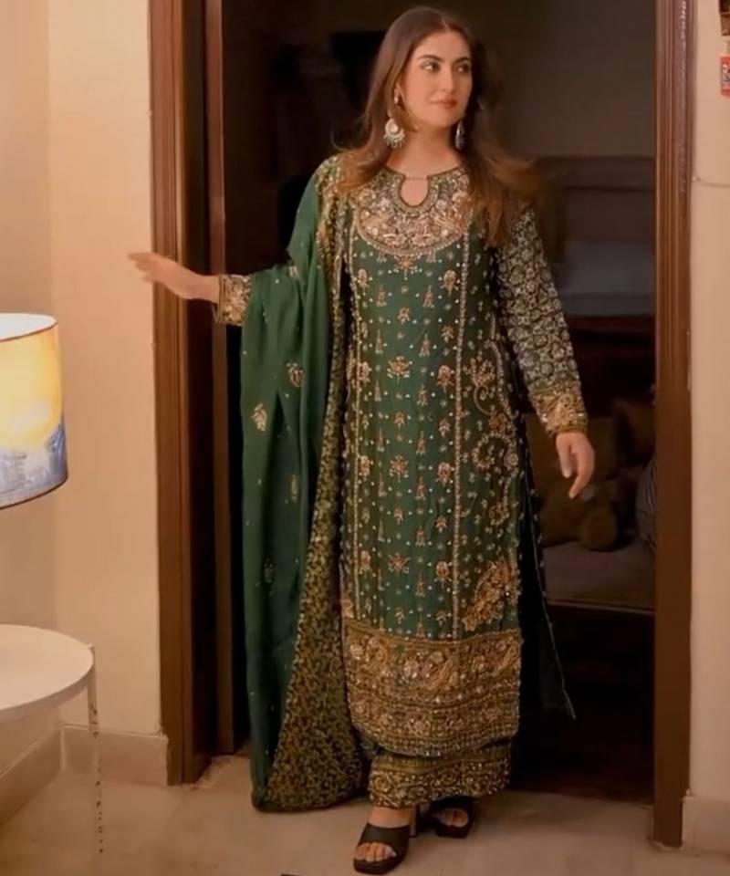 Green color georgette fabric heavy partywear palazzo dress