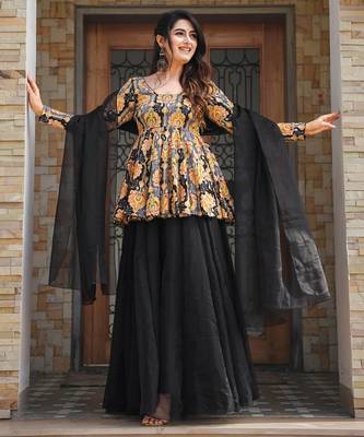 Black color readymade sharara dress for partywear looks 1