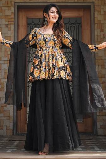Black color ethnic readymade sharara dress for partywear looks