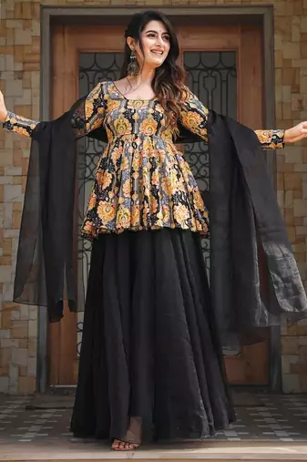 Black color ethnic readymade sharara dress for partywear looks