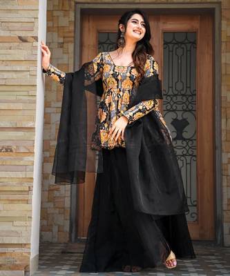 Black color readymade sharara dress for partywear looks 2