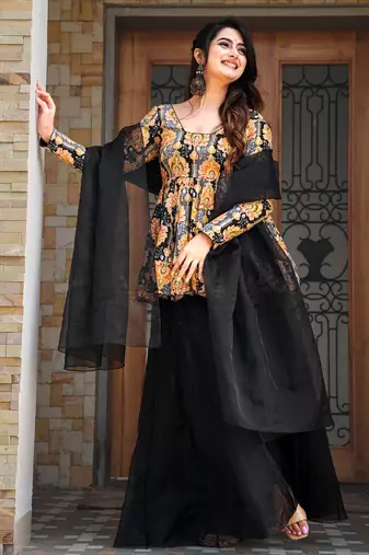 Black color readymade sharara dress for partywear looks