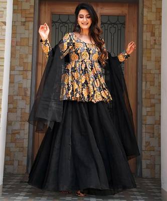 Black color readymade sharara dress for partywear looks 3