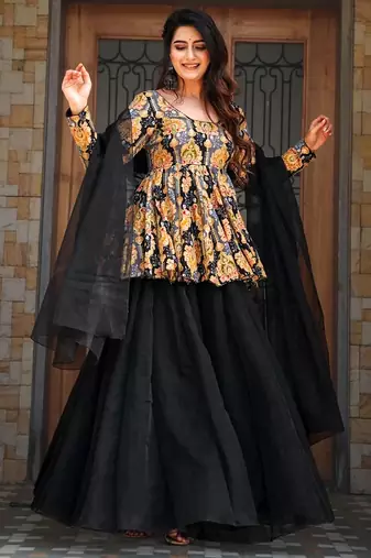 Black color readymade sharara dress for partywear looks