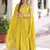 Yellow color vichitra silk fabric glamorous ceremonial gown for wedding looks