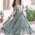Green color faux georgette fabric glamorous ceremonial gown for wedding looks