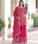 Pink color faux georgette fabric glamorous sequins designer partywear sharara dress
