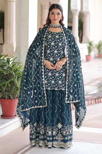 Rama color faux georgette fabric glamorous sequins designer partywear sharara dress