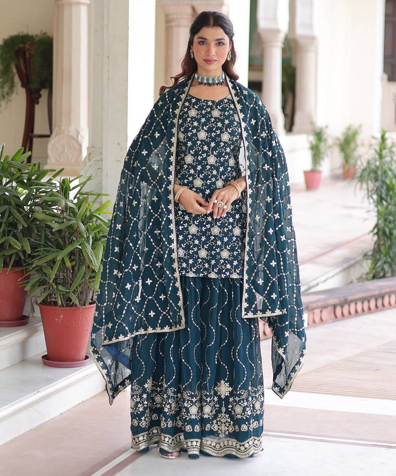 Rama color faux georgette fabric glamorous sequins designer partywear sharara dress